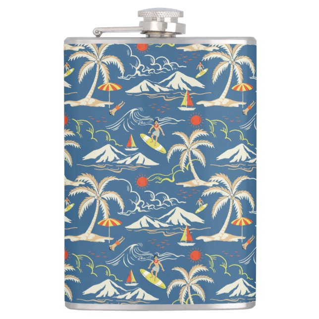 Retro Surf Tropical Pattern Flachmann (Vorderseite)