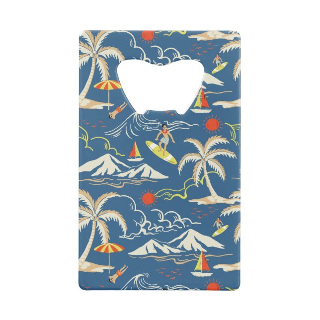 Retro Surf Tropical Pattern Geldbeutel Flaschenöffner (Vorderseite)