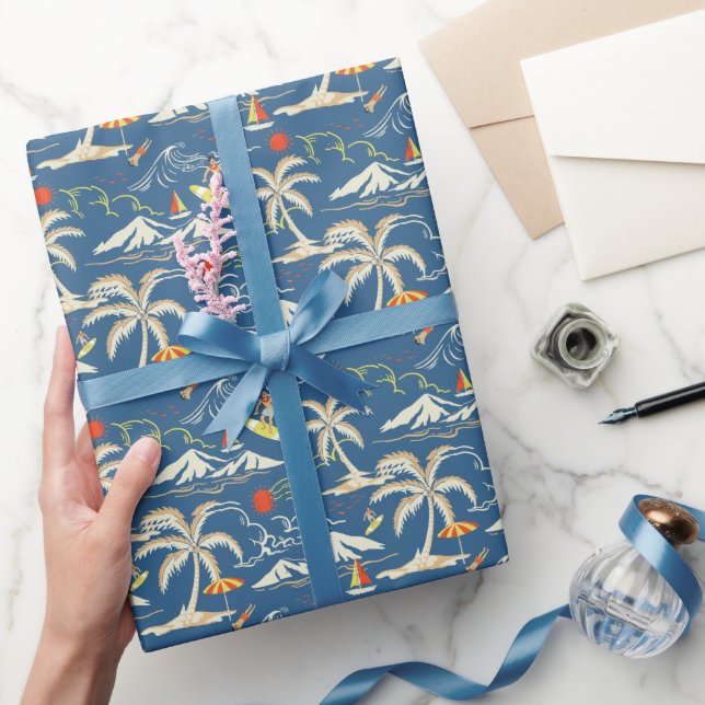 Retro Surf Tropical Pattern Geschenkpapier (Schenken)