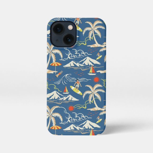Retro Surf Tropical Pattern iPhone 13 Mini Hülle (Rückseite)