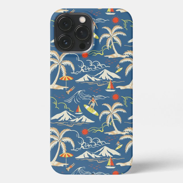 Retro Surf Tropical Pattern iPhone 13 Pro Max Hülle (Rückseite)