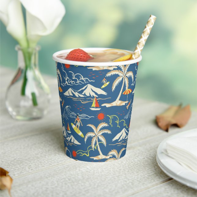 Retro Surf Tropical Pattern Pappbecher (In Situ)