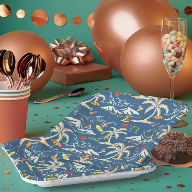 Retro Surf Tropical Pattern Pappteller (Multi)