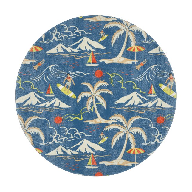 Retro Surf Tropical Pattern Schneidebrett (Vorderseite)