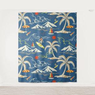 Retro Surf Tropical Pattern Wandteppich
