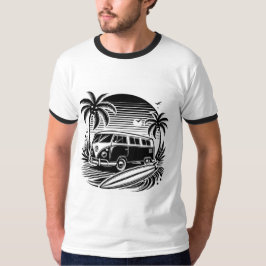 Retro Surf Van & Palm Trees Design T - Shirt