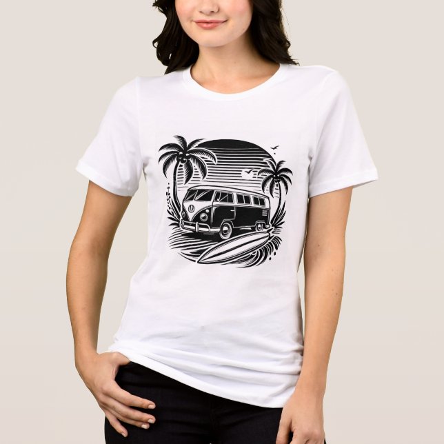 Retro Surf Van & Palm Trees Design Tri-Blend-Shirt Tri-Blend Shirt (Vorderseite)