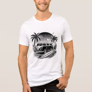 Retro Surf Van & Palm Trees Design Tri-Blend-Shirt Tri-Blend Shirt