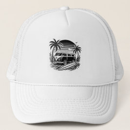 Retro Surf Van & Palm Trees Design Trucker Hat Truckerkappe