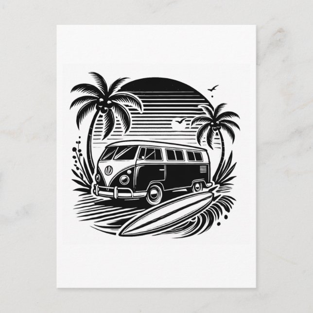 Retro Surf Van & Palm Trees Holiday Postkarte (Vorderseite)
