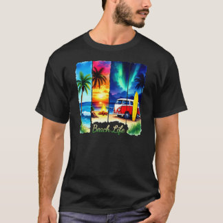 Retro-Surf-Van-Sonnenuntergang-Tropische-Vibes-Str T-Shirt