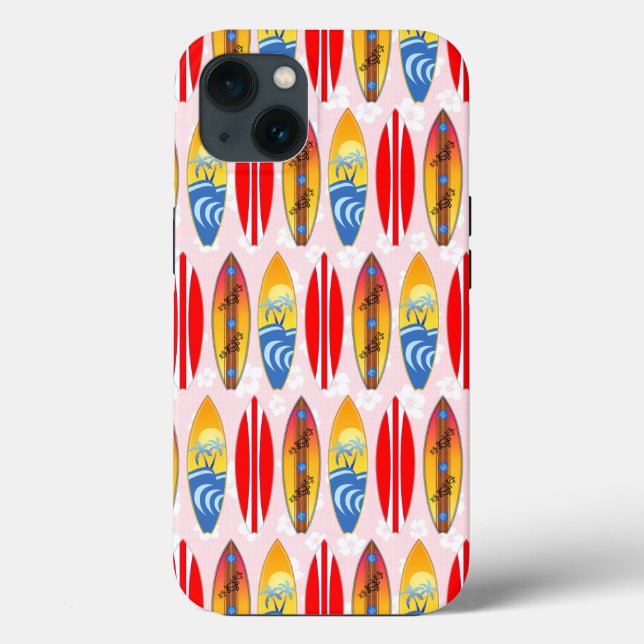 Retro-Surfboards Rosa Hibiskus Case-Mate iPhone Hülle (Rückseite)