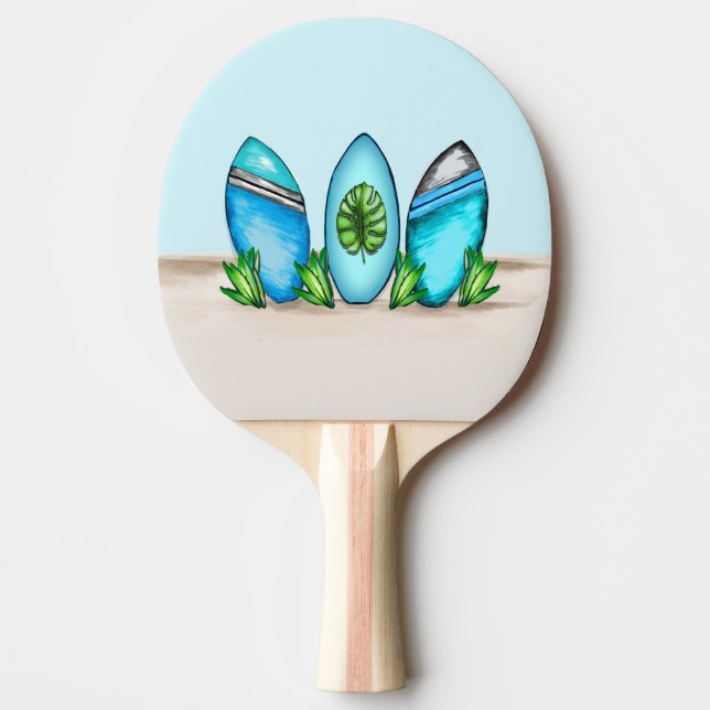 Retro-Surfbretter, blau und Aquamarin Tischtennis Schläger (Vorderseite)
