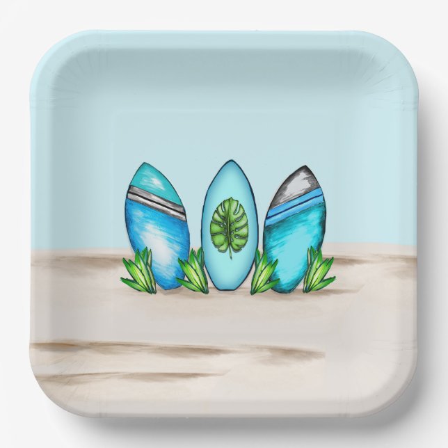 Retro-Surfbretter Pappteller (Vorderseite)