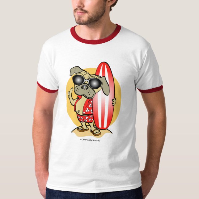 Retro Surfen Pug Shirts (Vorderseite)