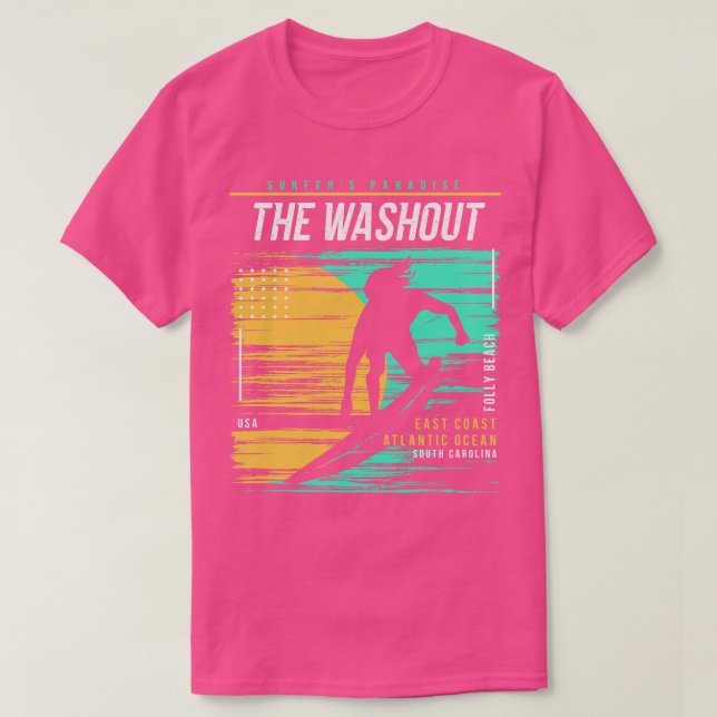 Retro Surfen The Washout Folly Beach South olina T-Shirt (Design vorne)