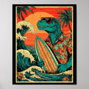 Retro-Surfen Tyrannosaurus Hawaiian Sommer Dinosau Poster