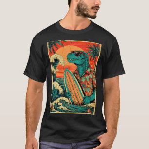 Retro-Surfen Tyrannosaurus Hawaiianischer Sommer D T-Shirt