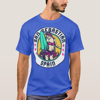 Retro Surfer Babe Abzeichen San Sebastian Spanien T-Shirt