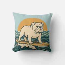 Retro Surfer Dog Art - Reversible Surfboard Print Kissen
