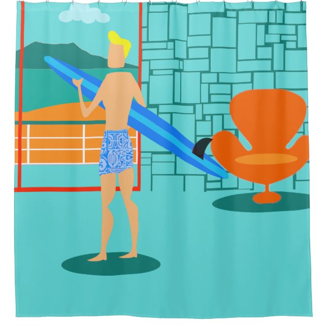 Retro Surfer Dude Shower Curtain Duschvorhang (Vorderseite)