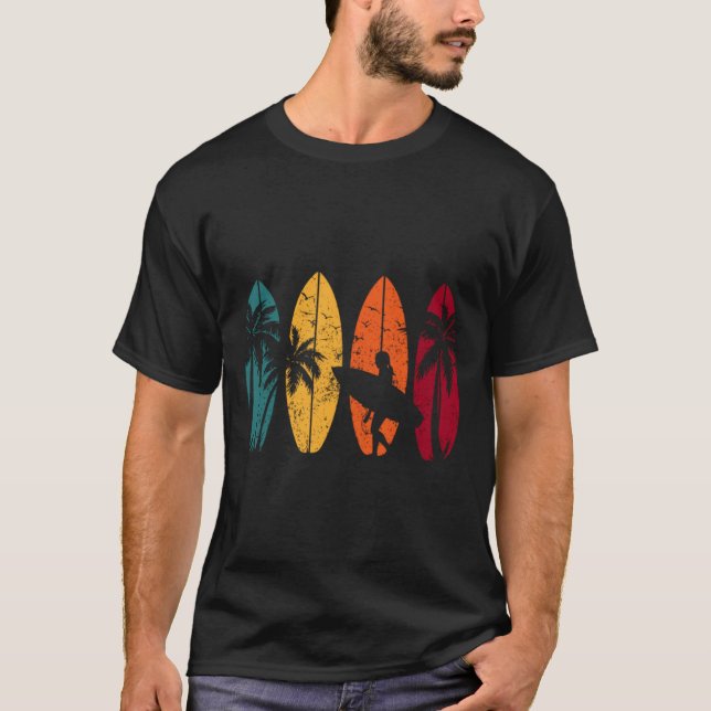 Retro Surfer Geschenk Vintag Surfbrett Strand T-Shirt (Vorderseite)