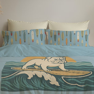 Retro Surfer Hund   Blauer Surfer Bulldogge Revers Kissenbezug