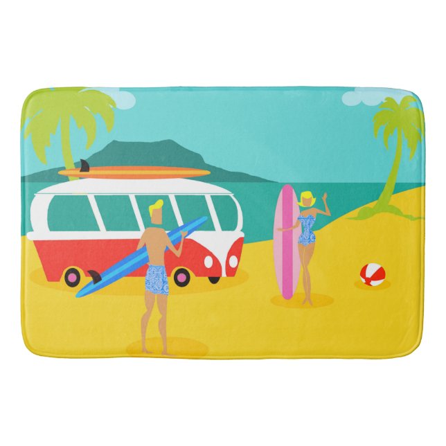 Retro Surfer-Paar-Bad-Matte Badematte (Vorderseite)