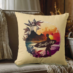 Retro Surfer Sunset Beach Kissen