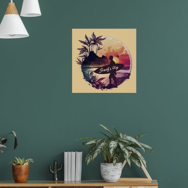 Retro Surfer Sunset Beach Poster (Wohnzimmer 1)