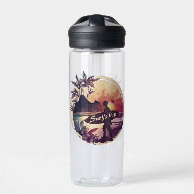 Retro Surfer Sunset Beach Trinkflasche (Vorderseite)
