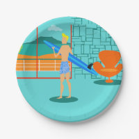 Retro Surfer-Typ-Papier-Teller