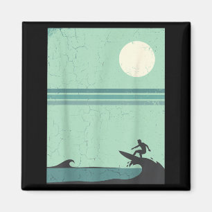 Retro Surfer Welle Mond Surfen Liebhaber Strand Oz Magnet