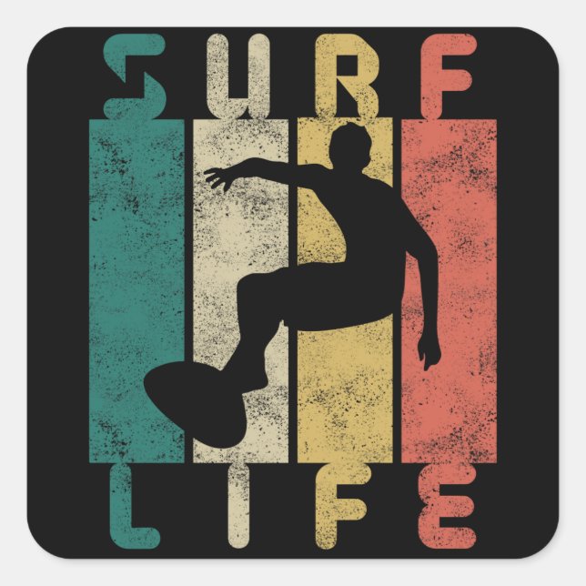 Retro-Surfgeschenk Quadratischer Aufkleber (Vorderseite)