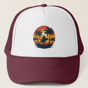 Retro Surfing T - Shirt - 70er Vintag Sunset Beach Truckerkappe