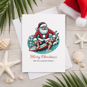 Retro-Surfing-Weihnachtsmann-Tropische-Vibes Feiertagskarte