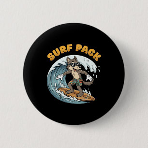 Retro Surfing Wolf Surf Pack Ozeanwellen Retro Button