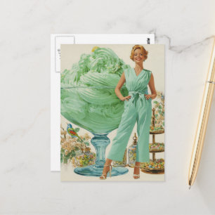 Retro-surrealistische Frau und Süßigkeiten Postkarte