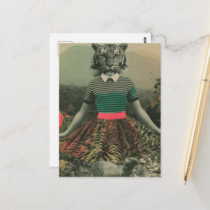 Retro-Surrealistische-Tiger-Dame-Fantasy Postkarte