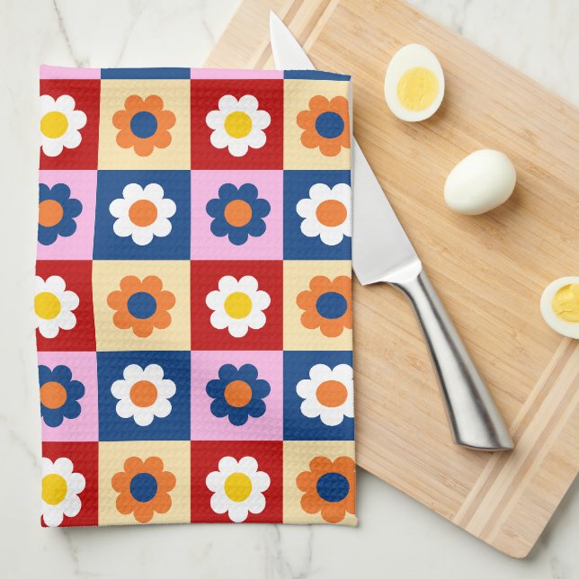 Retro Süß farbenfrohes Blumenmuster  Geschirrtuch (Viertel Falte)