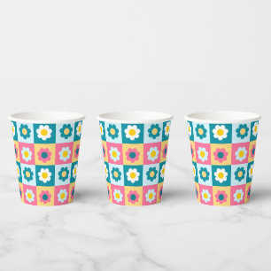 Retro Süß farbenfrohes Pastell-Blumenmuster Pappbecher