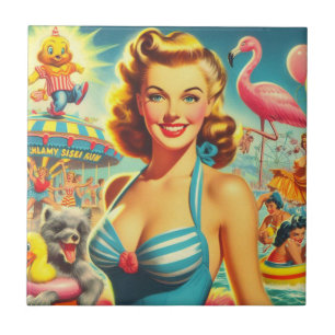 Retro Süß Kitsch Mädchen Fliese