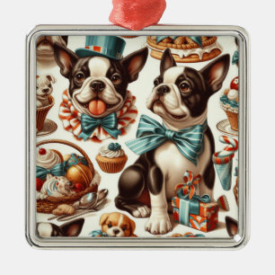 Retro süße Boston Terrier Illustration Ornament Aus Metall