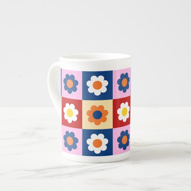 Retro Süße bunte Blumen Muster  Prozellantasse (Vorderseite Links)