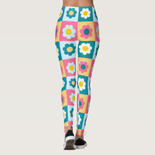 Retro Süße bunte Pastell-Blumen-Muster  Leggings