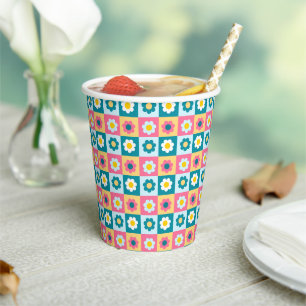 Retro Süße bunte Pastell-Blumen-Muster Pappbecher