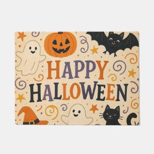 Retro, süße glückliche Halloween-Fledermaus, Geist Fußmatte