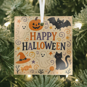 Retro, süße glückliche Halloween-Fledermaus, Geist Ornament Aus Glas