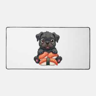 Retro süße schwarze Mops-Sushi-Cartoon-Vektor-Illu Schreibtischunterlage