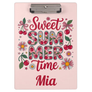 Retro Süße Sommerzeit Kirschen Gänseblümchen Koket Klemmbrett